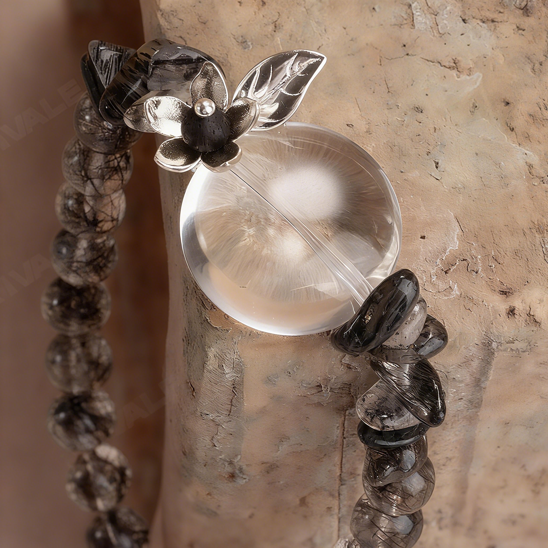 Water + Metal Black Rutilated Quartz & Scented Rosewood Bracelet