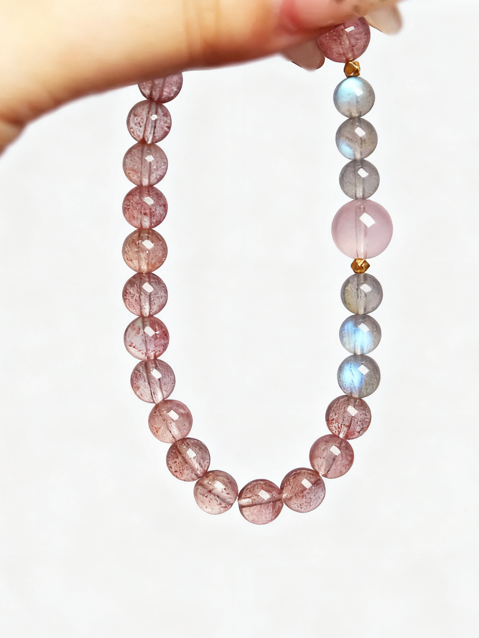 Metal+Water+Fire Rose Quartz Bracelet