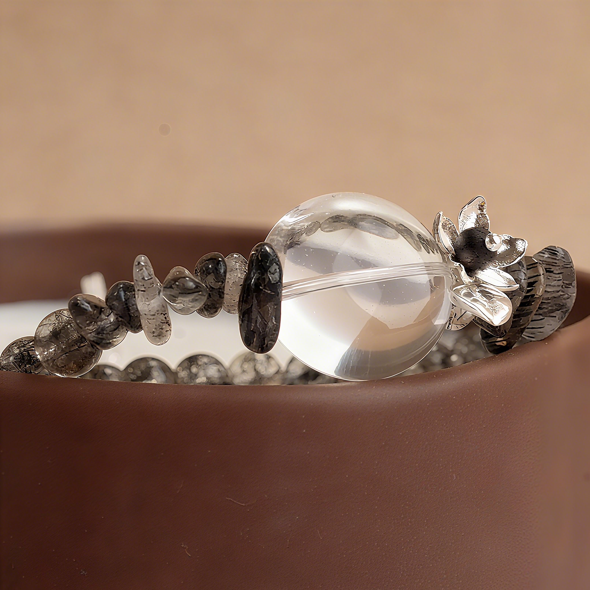 Water + Metal Black Rutilated Quartz & Scented Rosewood Bracelet