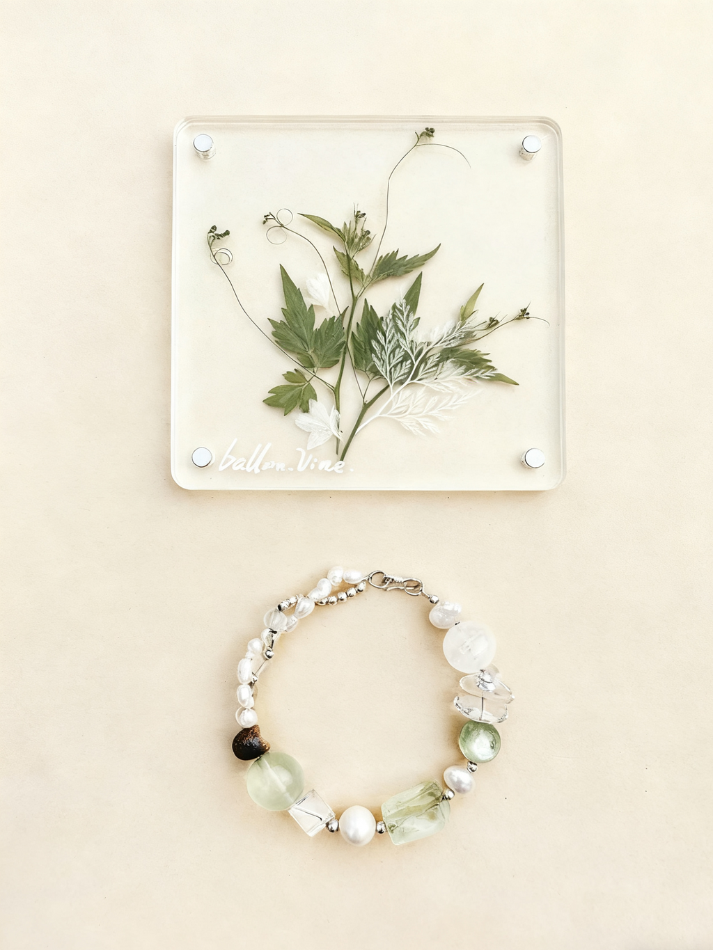 Wood Green Fluorite & Lepidolite With Pearls Bracelet