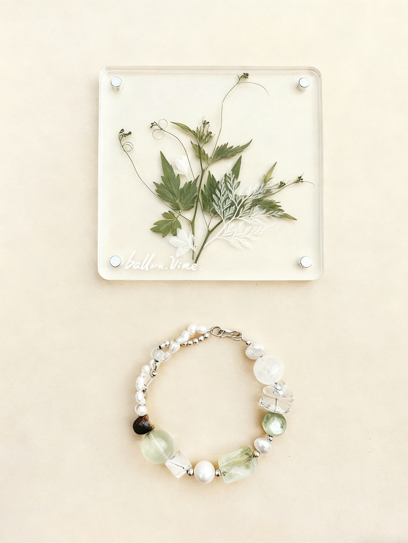 Wood Green Fluorite & Lepidolite With Pearls Bracelet