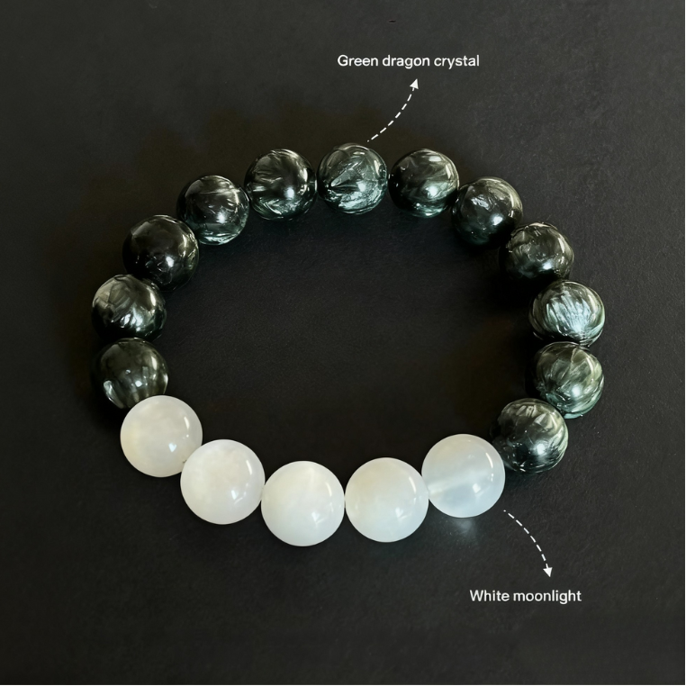 Wood + Metal Green Dragon Stone & Moonstone Minimalist Bracelet