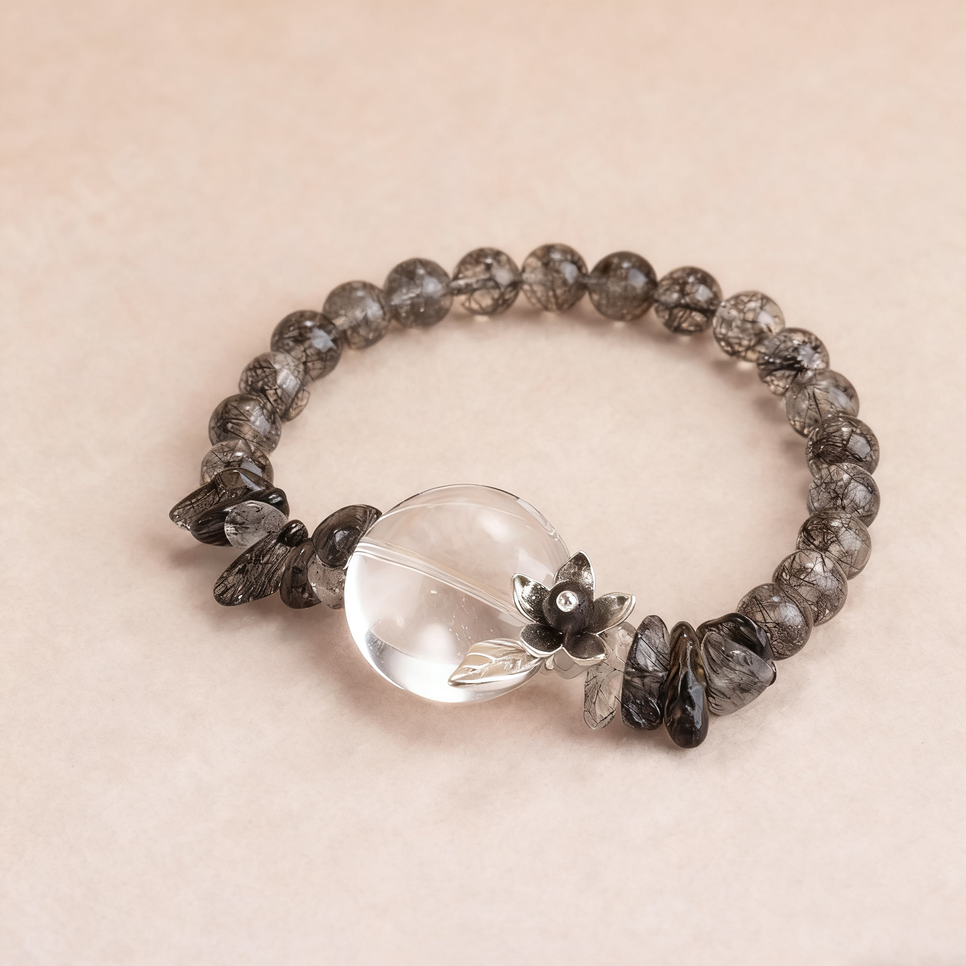 Water + Metal Black Rutilated Quartz & Scented Rosewood Bracelet
