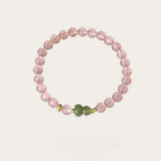 Fire Strawberry Quartz & Hotan Jade Beaded Bracelet